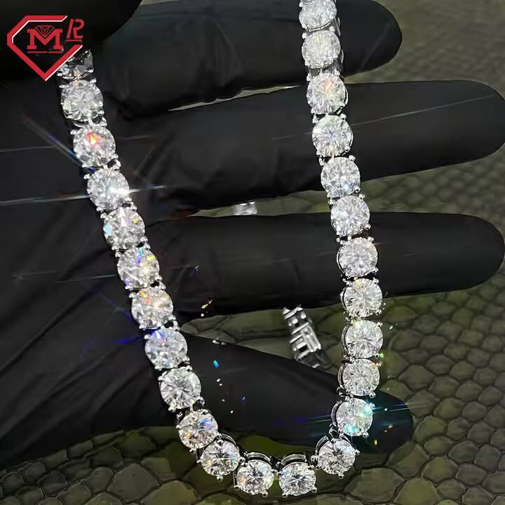 8mm Hiphop Diamond Tennis Necklace 925 Sterling Silver Vvs Iced Out Moissanite Tennis Chain