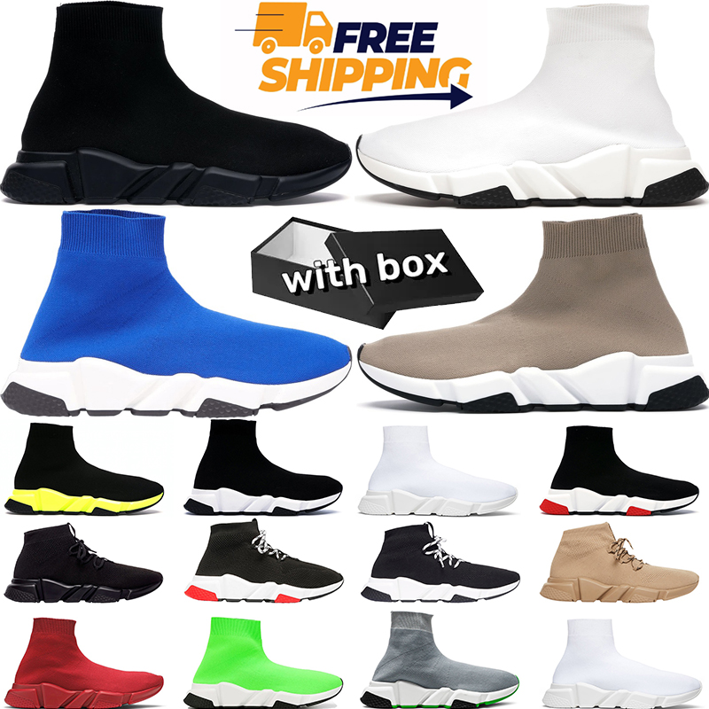 with box designer sock shoes triple s mens speed trainer woman sneakers black White Red Breathable Walking Sports Hundred Hollowed shoe
