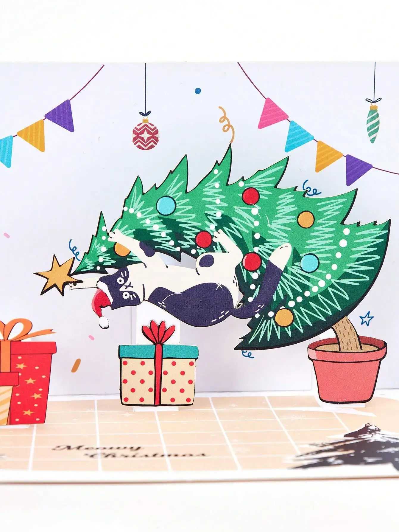 Christmas Greeting Card with Kitten Tree Pop-Up Design G251119