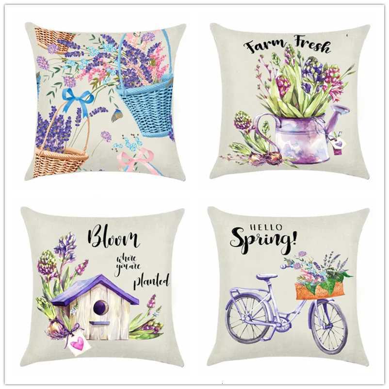 Purple flowered lavender throw covers with digital printing of short plush fabric Car-shaped sofa cushion Home decorM251119