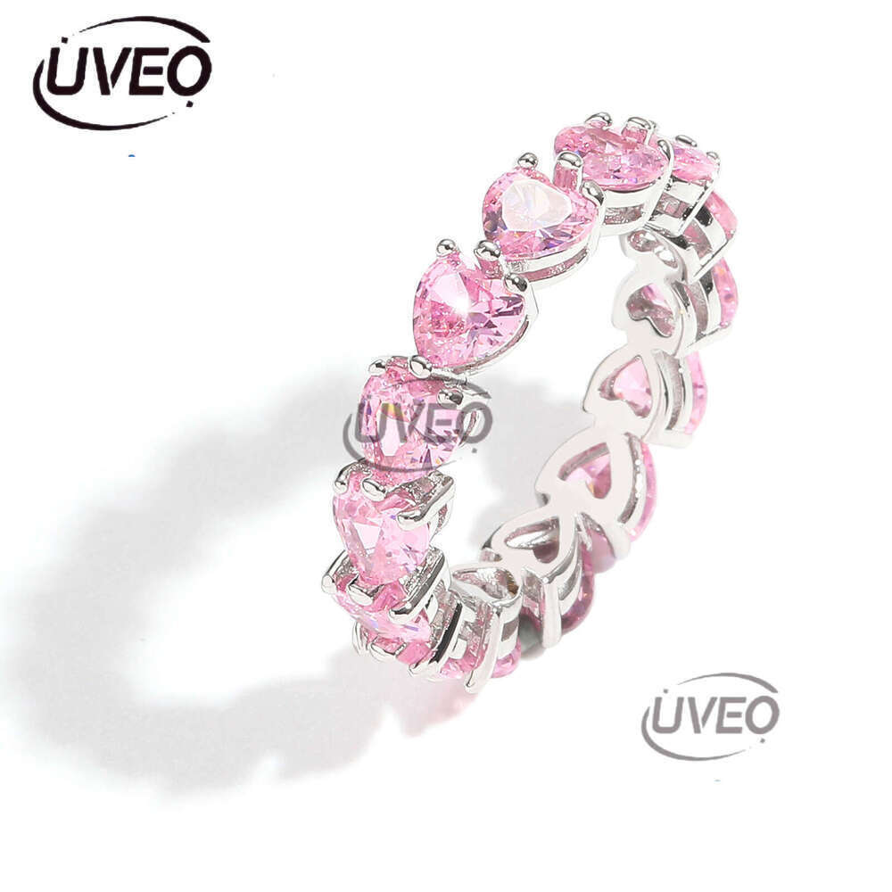 Luxury designer Love Pink Ice out VVS Moissanite Ring for men and women Heart Hip Hop ring with free shipping