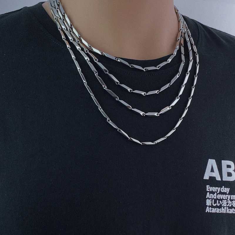 Hip hop Titanium Steel Necklace Handmade Square Diamond Chain Bamboo Chain Fashion Mens and Womens Kravik Chain AccessoriesT250418