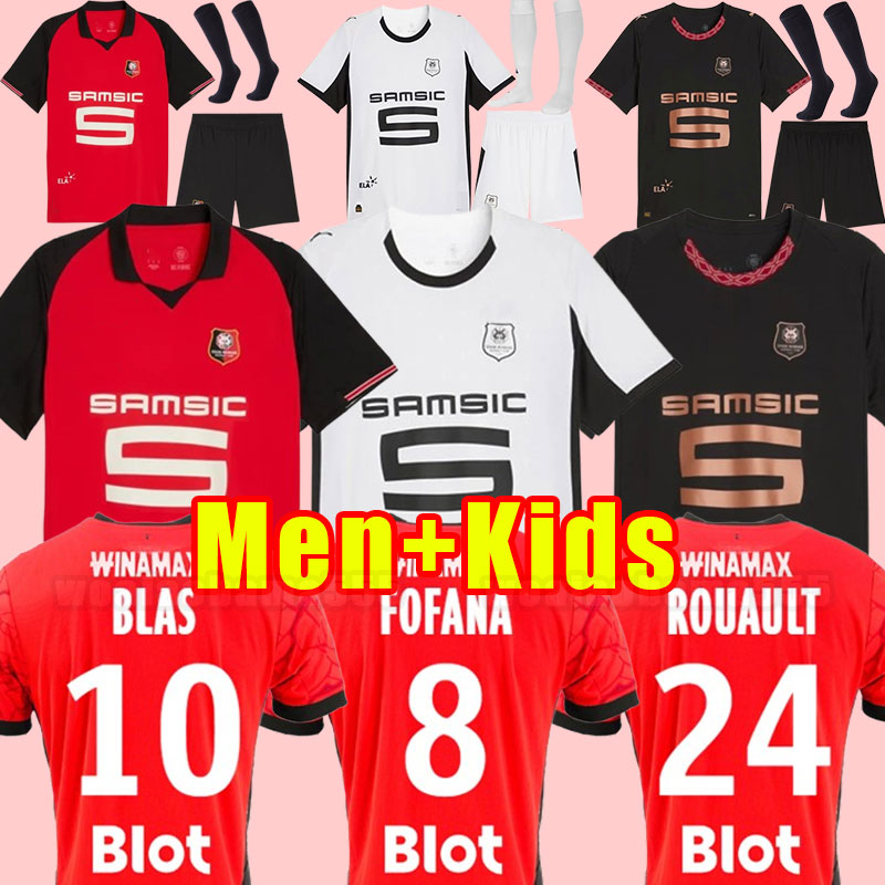 25 26 Stade Rennais Soccer Jerseys 2025 2026 TERRIER Rennes Fans Player Version Football Shirts BOURIGEAUD SULEMANA NIANG DA MAJER adult men Kids Full set