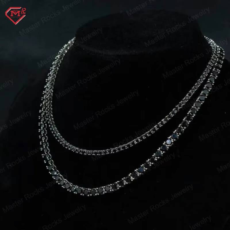 Hiphop Black Tennis Chain Necklace Bracelet 925 Silver VVS Iced Out Moissanite Tennis Chain