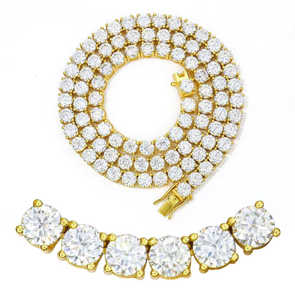 Factory Price 2mm -6mm Wholesale 925 Sterling Silver Yellow gold plated Gra Vvs Moissanite Tennis Necklace Chain