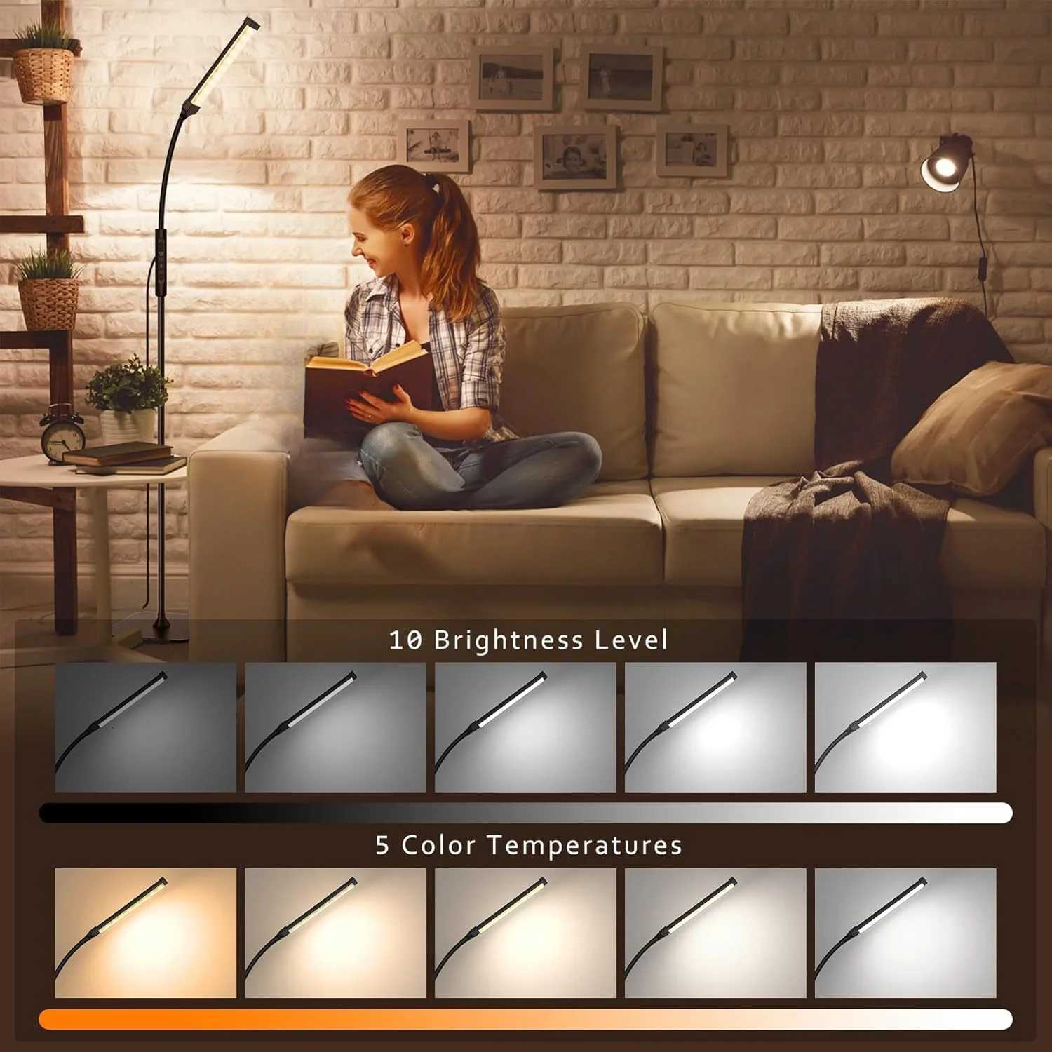 Touch the floor lamp 3 color modes adjustable brightness and height rotate flexibly M251119