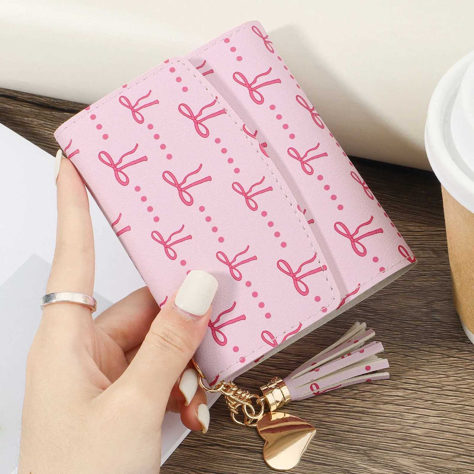 Fashion metal heart-shaped and tassel decorated small wallet coin pocket small wallet three fold womens wallet womens bow priT251119