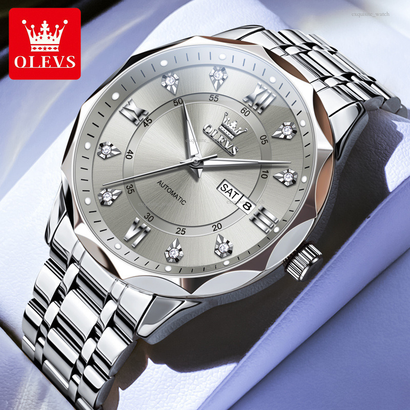 OLEVS Brand Design Men's Watches With Dual Calendars Luxury Fully Automatic Mechanical Watches Luminous And Waterproof Men's Watches Free Sh