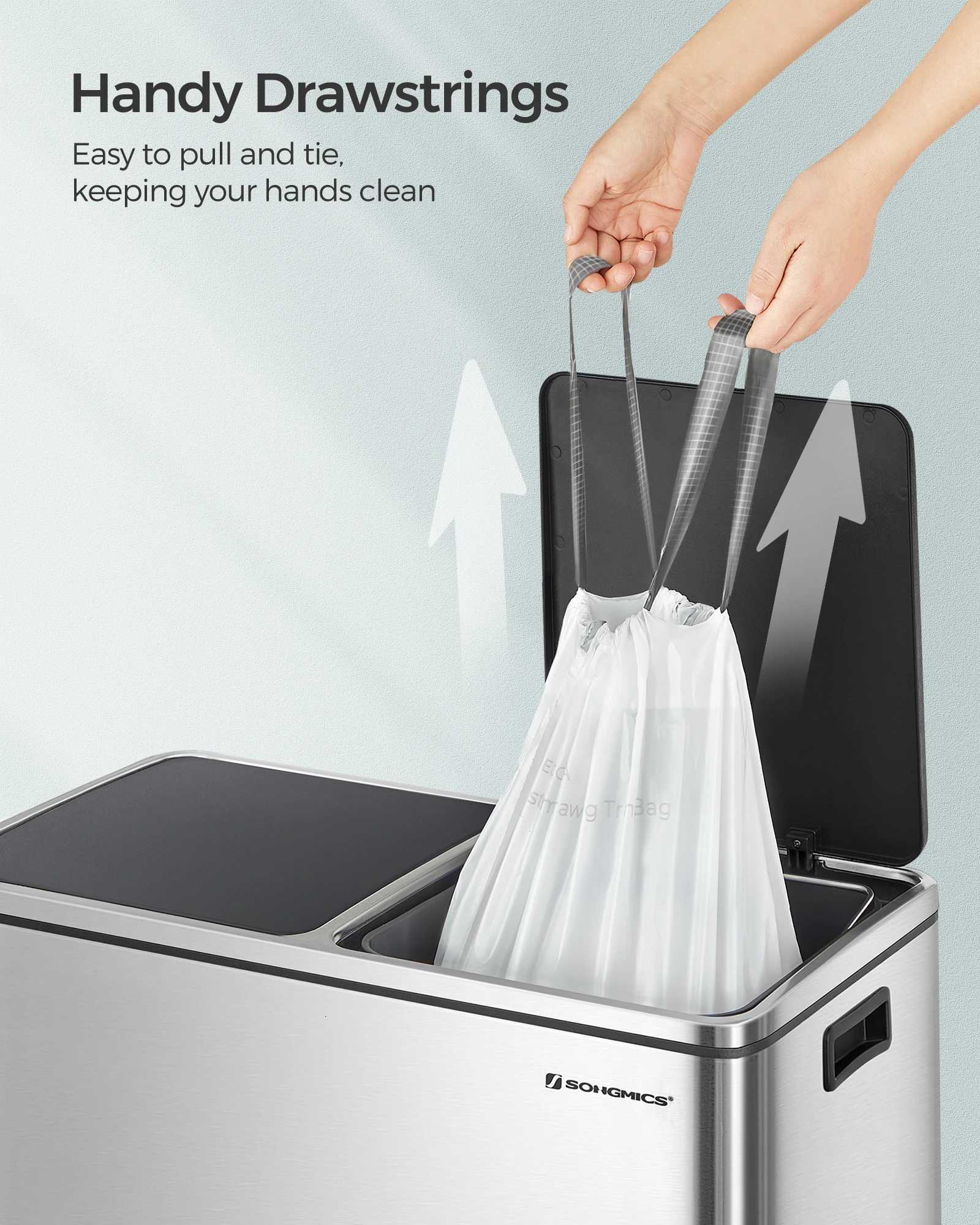 SONGMICS Trash Bags for 8-Gallon 30L Trash Cans 90 Count Drawstring Kitchen Garbage Bags Pre-Separated Liner Code 30A C251119