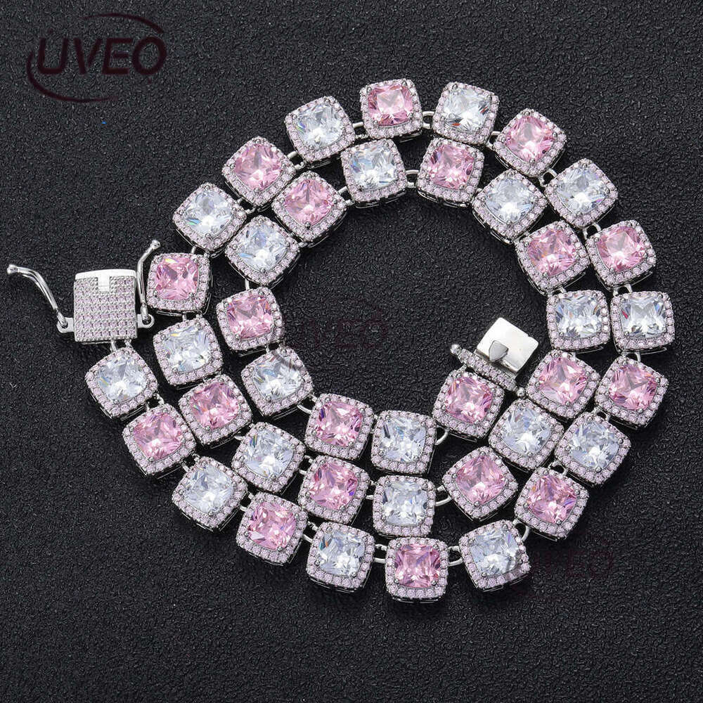 Designer Luxury 10mm square colored ice out VVS Moissamite rock Sugar tennis chain Hip Hop Men's Women's necklace Free delivery