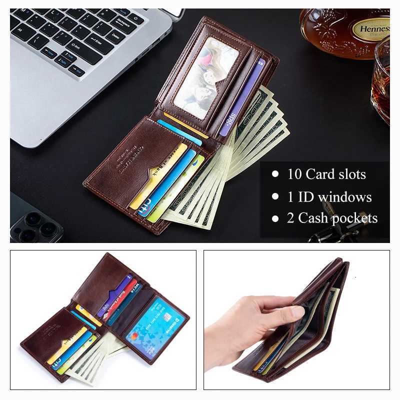 Genuine Leather Wallet for Men 9 Cards Mens Wallet Bifold Rfid Blocking with 2 ID Windows Card Holder WalletT251119
