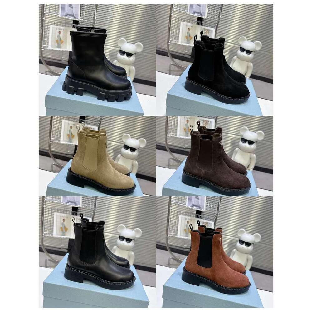 2025 new Luxury Designer brand women British style dress shoes Suede black autumn Ankle boots Genuine Leather platform Flat Hee Woman lady Westem boots women shoes