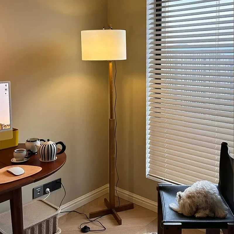 Modern Designer Fabric Floor Lamp LED Living Rooms Bedrooms Bedside Study Restaurant Wooden Frame Indoor Lighting Standing Light M251119
