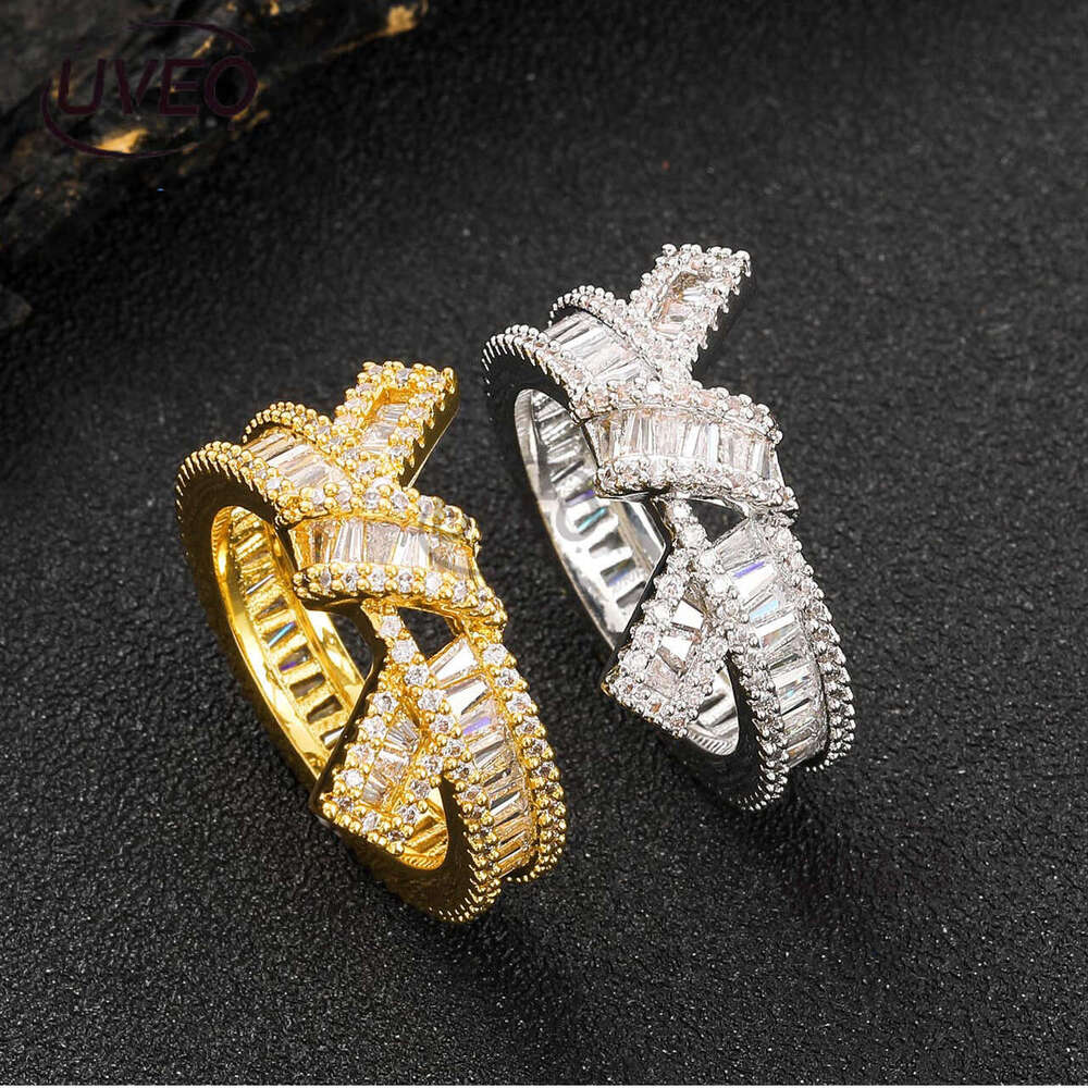 Luxury designer men and women ice VVS Moissanite, real gold plated, irregular T-shaped diamond hip hop rings in sterling silver