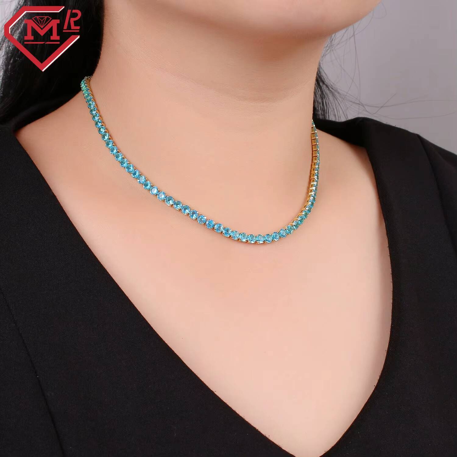 Bling Hiphop Tennis Chain 4mm Pass Testter Blue Diamond 925 Silver Vvs Moissanite Tennis Chain