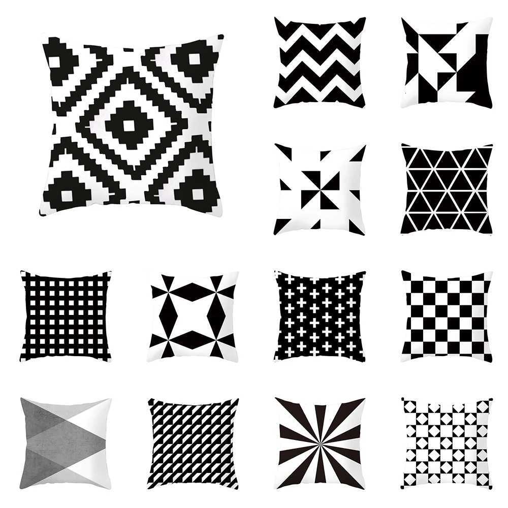 black and white checkered geometric wave stripe printed case for home living room sofa decoration polyesterM251119