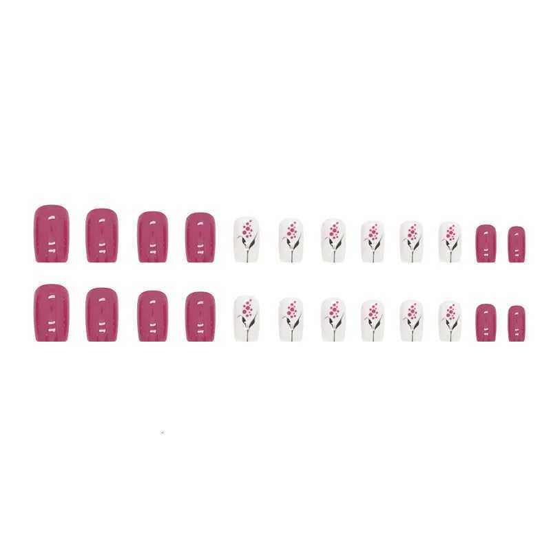 24pcs/set Square Rose Red Purple Flower Press on Nail False Nails for Girls Fake Nails with Design Artificial Nails Short CheapT251118T251119
