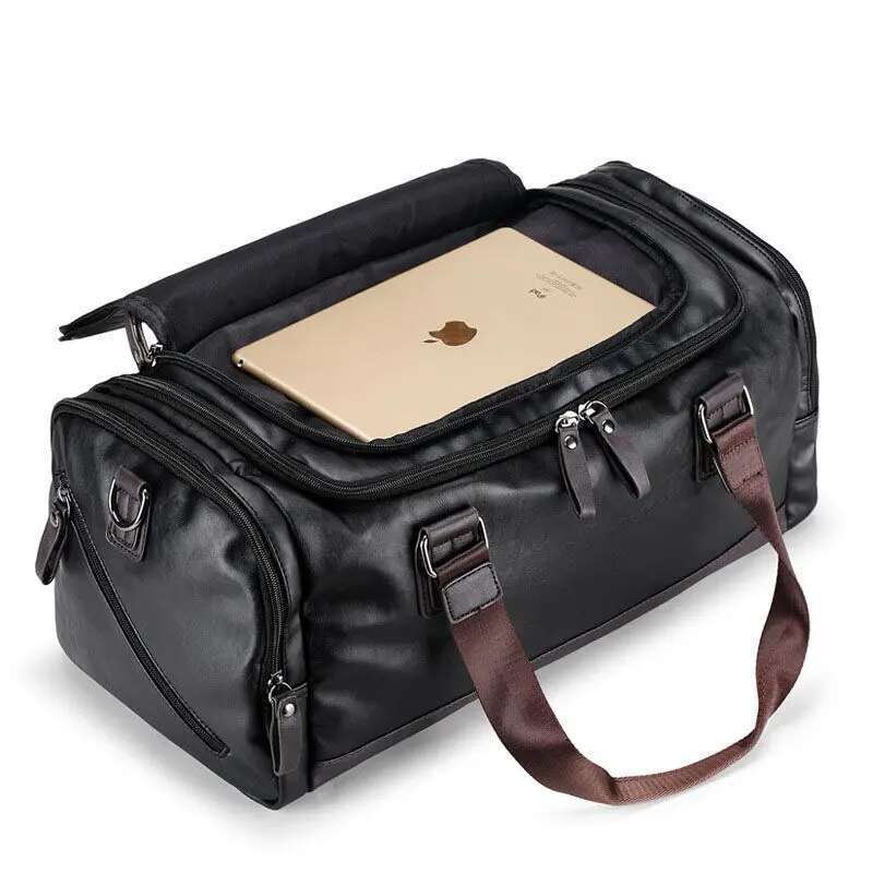 Men's PU Leather Gym Bag Sports Duffel Travel Lage Tote Handbag For Male Fiess Men Trip Carry ON Shoulder Bags Xa109wa