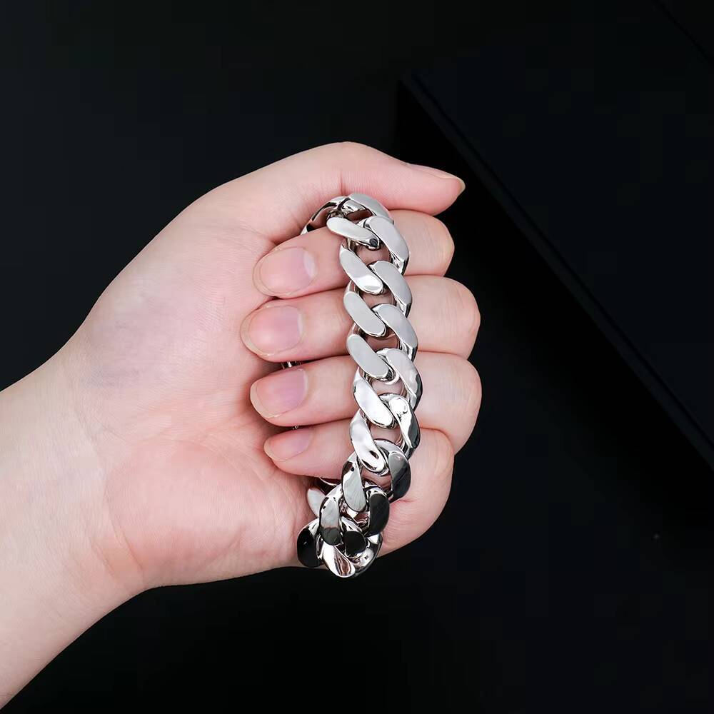 S925 Silver Cuban Link Bracelet for Men 14mm/ 18mm Width 8in Length White /Yellow Gold Plated Chain Wrist Bracelet