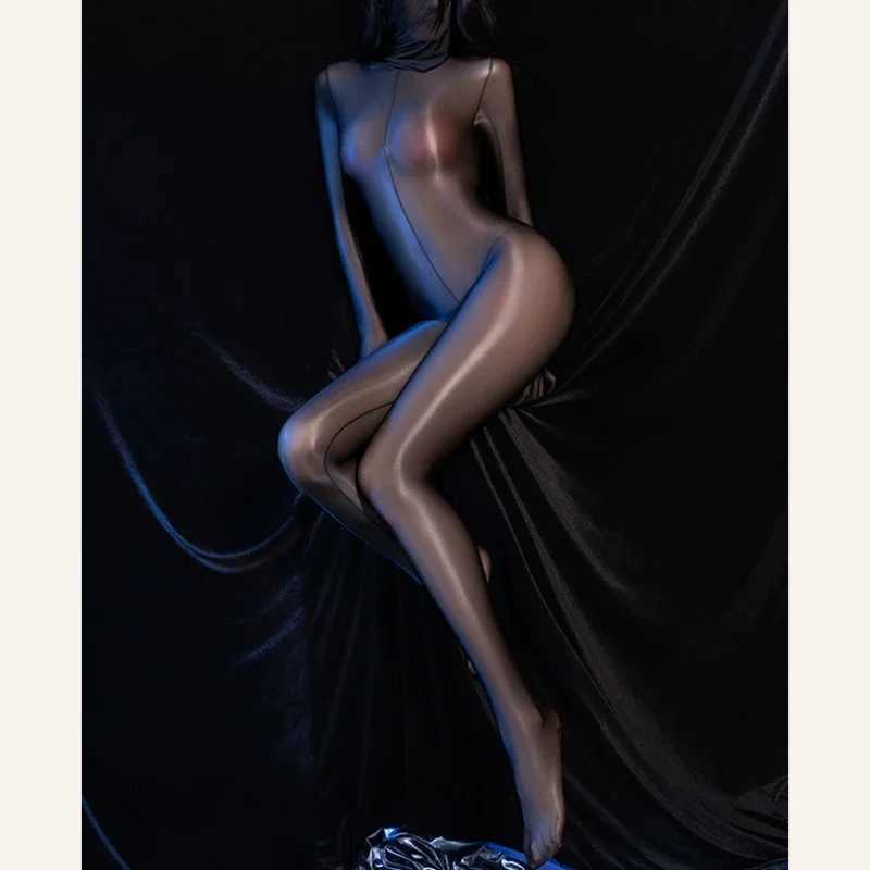 Womens sexy lingerie jumpsuit shiny body stockings see through underwear full set of open transparent pantyhose W250419