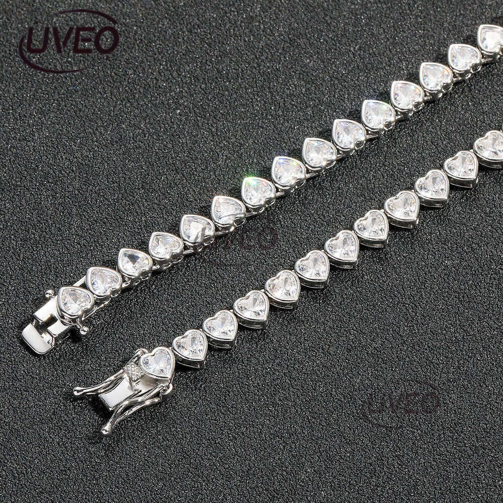 Luxury Hip Hop Ice out VVS Moissanite 4mm heart-shaped tennis chain Necklace bracelet for men and women Free delivery
