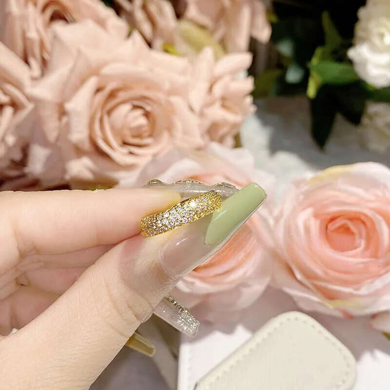 2026 INS Gold colored three rows full of diamonds Big Wedding Band Luxury Rings Set for Bridal Women Engagement Finger Party Gift Designer Jewelry - view 6