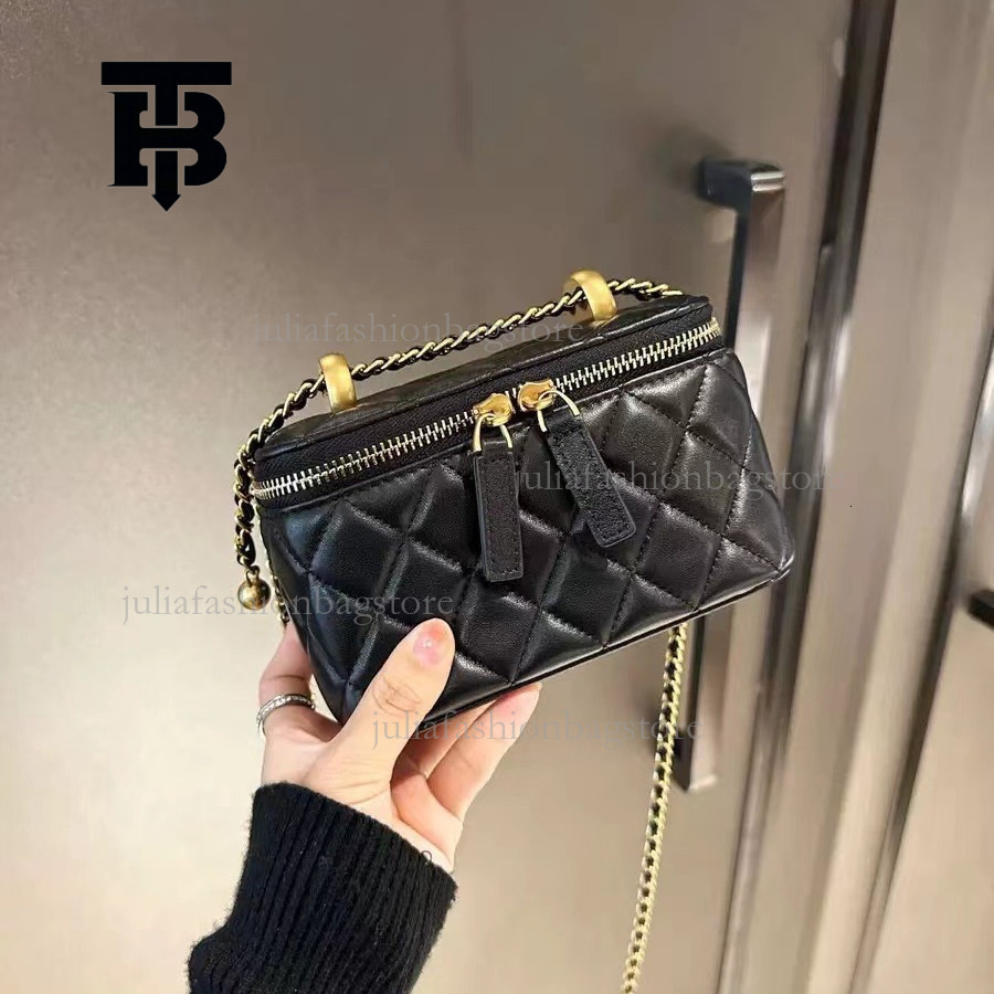 TB BHULAMTE Designer Mini Leather Shoulder Bag Chanel Style Sheepskin Tote Box Bag Women's Golden Ball Chain Lipstick Crossbody Bag Small Square 
