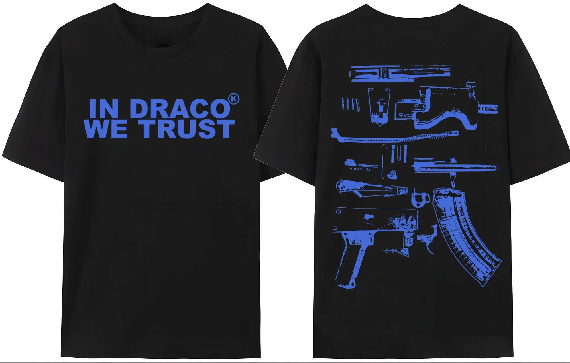 Cc04 gun tshirt mens Y2K print Draco we trust letter printing summer T-shirt high-quality Harajuku couple street clothing T-shirtW250419