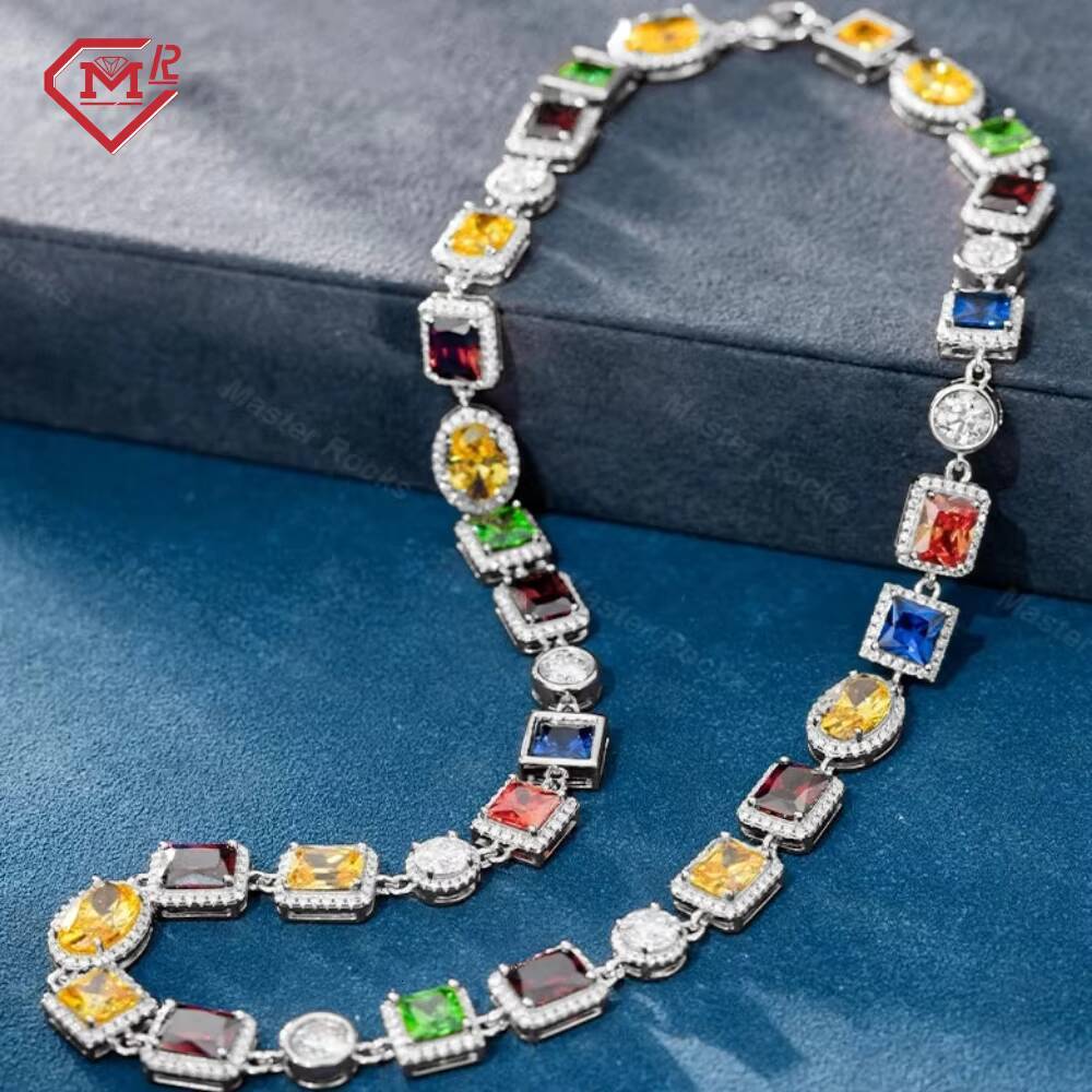 Fine Jewelry Necklaces Halo Style Colorful Vvs Diamond Cluster Tennis Chain 925 Sterling Silver Mens 10mm Moissanite Necklace