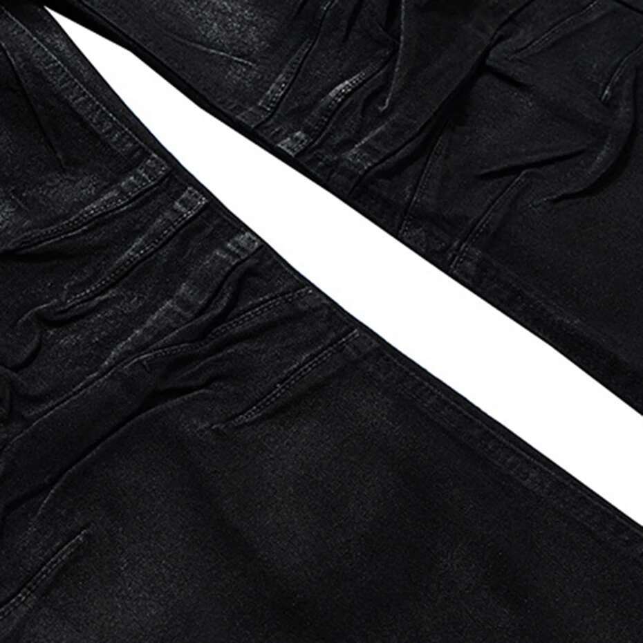 Designer Black Men Streetwear Hip Hop Denim Pants Fashion Flared Jeans Trousers for Male
