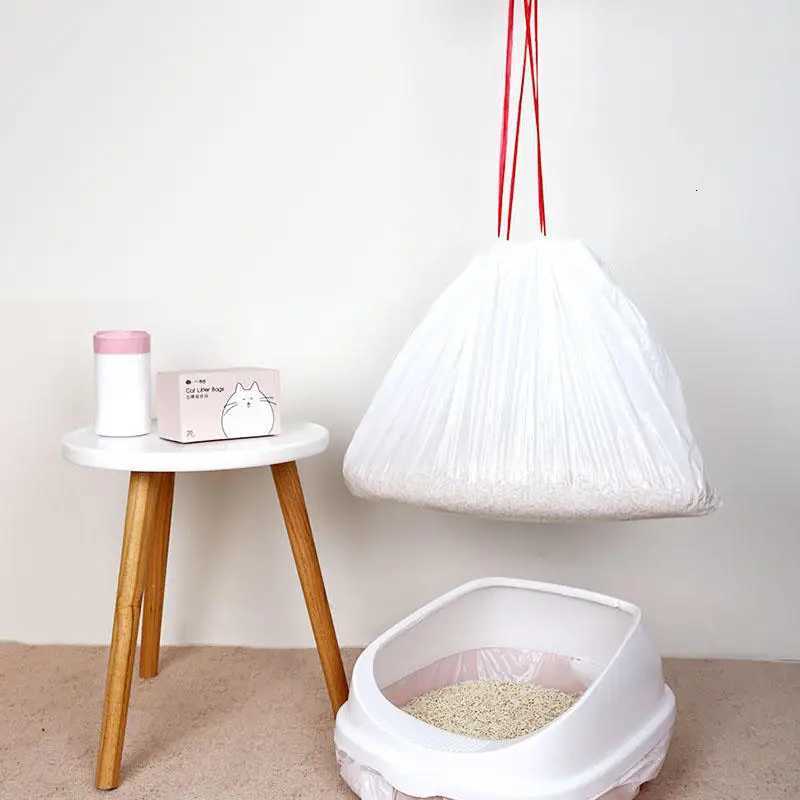 1/2/3/5Rolls Disposable Cat Litter Bags Disposable Pet Waste Bag With Drawstring Quick Clean Portable Cat Litter Box Liners Bag C251119
