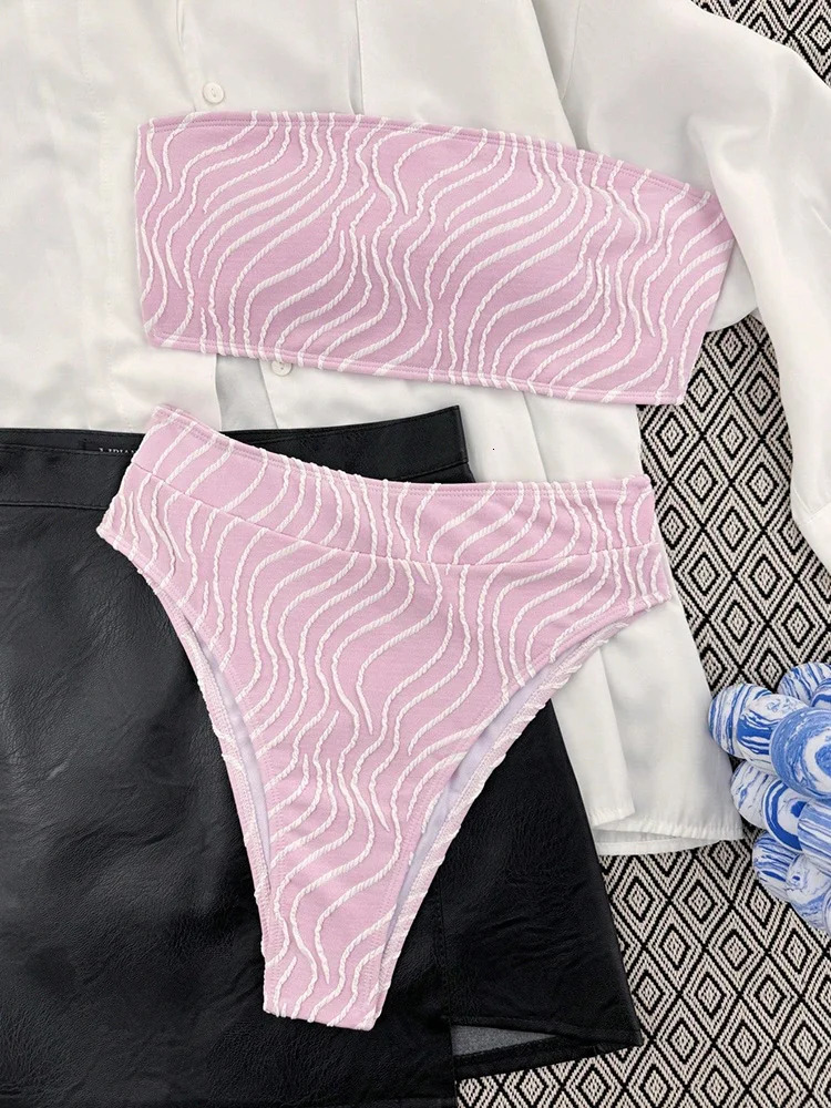 Sexy strapless backless bikini 2piece set womens split swimsuit high waisted beach style bikini 2025 summer swimsuit bikini set 250414Z