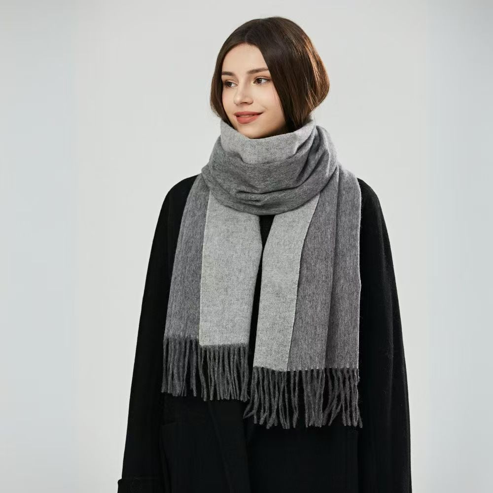 T507 Australian 100% wool double-sided two-color red scarf for men and women couples autumn and winter warm neck scarf