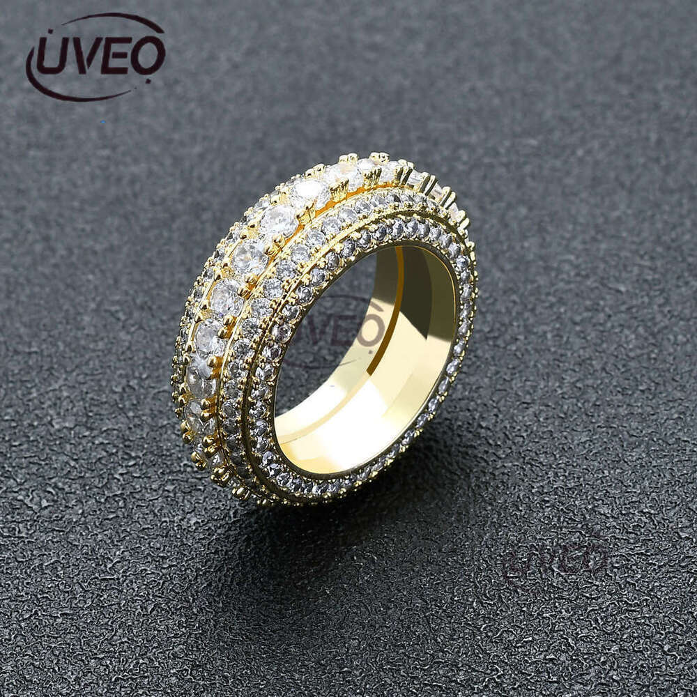 Luxury designer five rows of ice out VVS Moissanite rings for men and women Spinning Hip Hop rings with free shipping