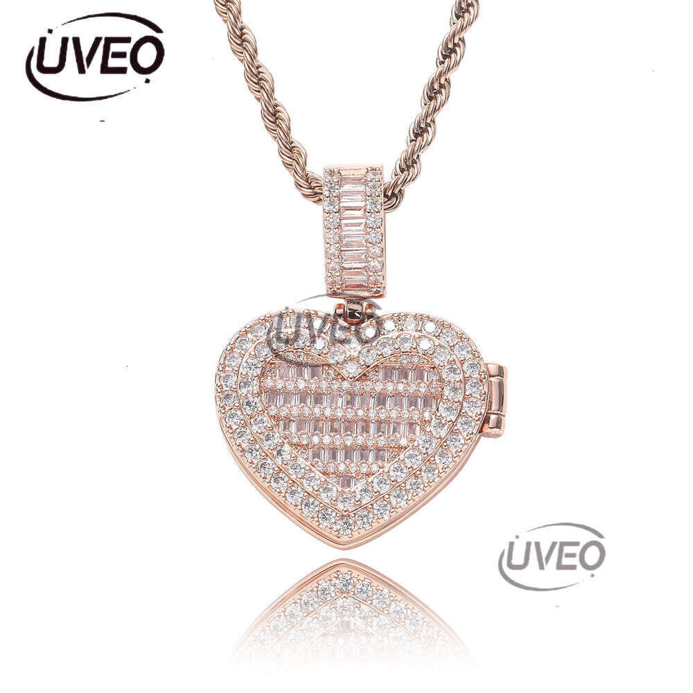 Luxury designer photo frame flip, couple photo pendant, Ice out vvs Moissanite necklace Free shipping