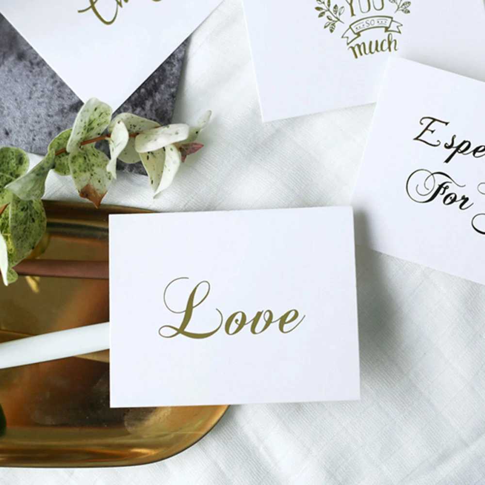 50PCS 6x8cm Thank You White Greeting Card Gold Stamping Simple Design Handwriting Message Cards Gift Decor Happy Birthday G251119
