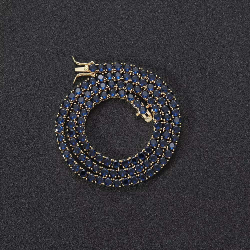 BC206 4mm 16" 18" 20" Brass Blue CZ Necklace Hip Hop Bg Jewelry Zircon Tennis Chain Iced Out