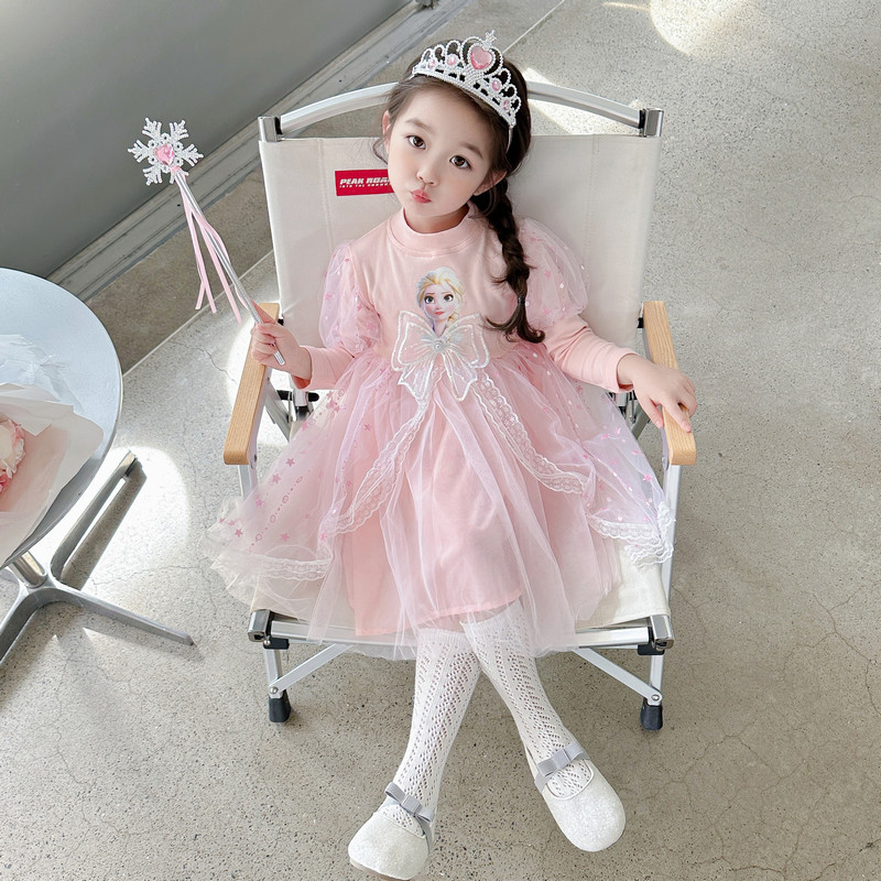 DISNEY Children's designer summer clothes little girl children's dress long-sleeved Elsa princess dress children's Ariel dress cotton m