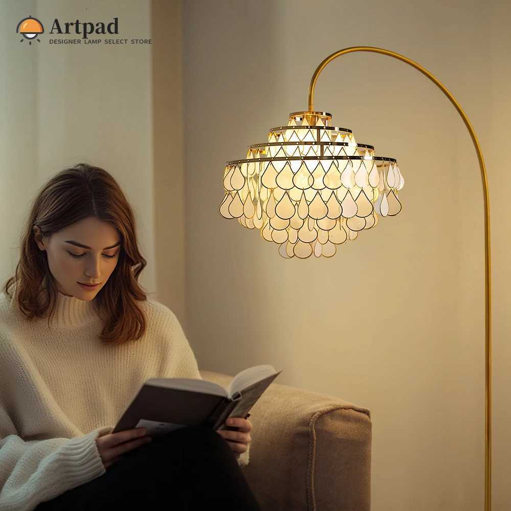 Luxury Bronze Floor Lamp For Living Room Bedroom Study Table Modern Room Decoration White Natural Seashell Stand Light M251119