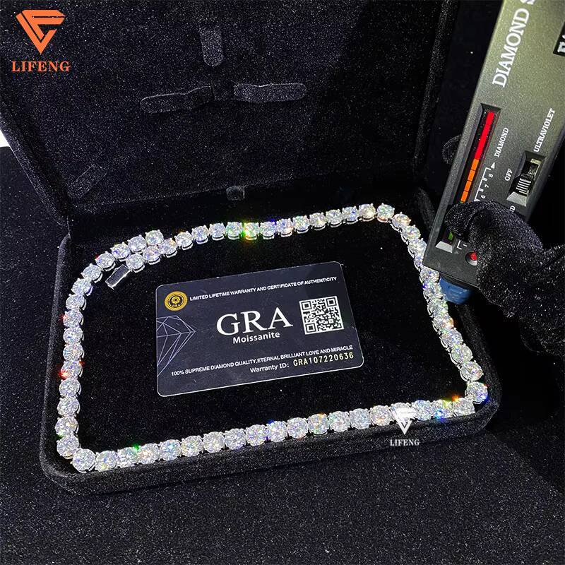 Hip Hop Tennis Chain Iced Out D Color White VVS 925 Sterling Silver 8MM Moissanite Diamond Tennis Chain Necklace Women Men