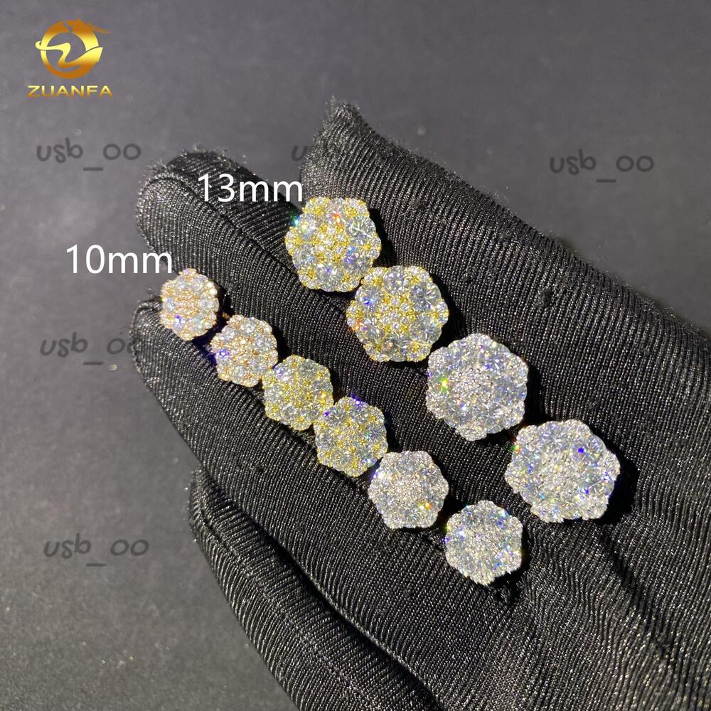 Pass Diamond Tester 10mm 13mm 925 Silver Trendy Screw Back Ear Studs Iced Out Hip Hop Jewelry Vvs Moissanite Stud Earrings