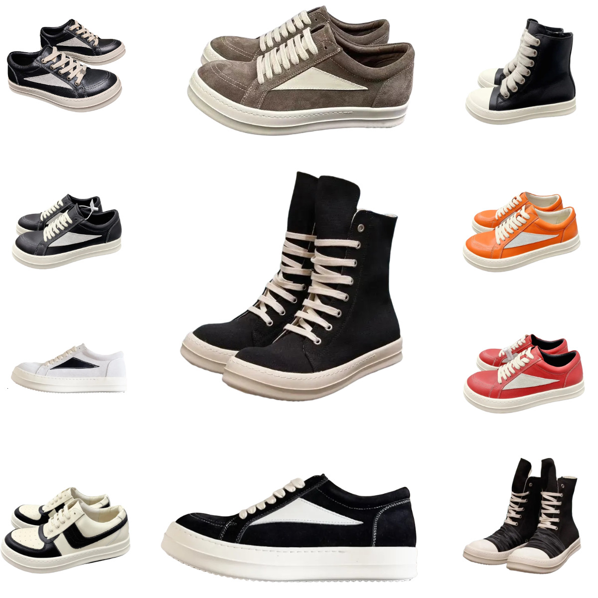 Designer Ro Owenes VINTAGE Casual Shoes Men Women Original Leather Mesh Shoes RUNWAY JUMBOLACE Canvas RO Fashion Show Boots Luxury Black White High Low Brand Sneaker