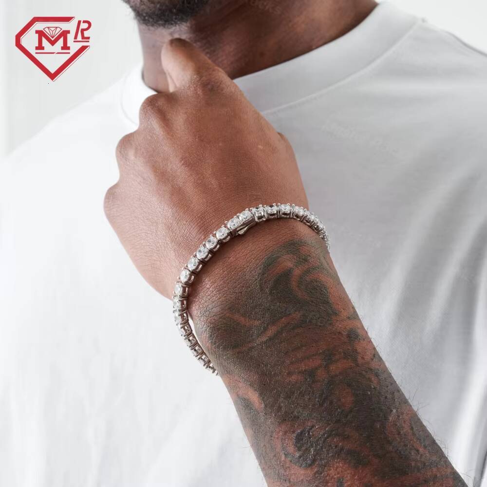 White Gold Plated 925 Sterling Silver Custom Tennis Bracelet Hip Hop Jewelry for Men Women 4mm Tennis Chain Bracelet