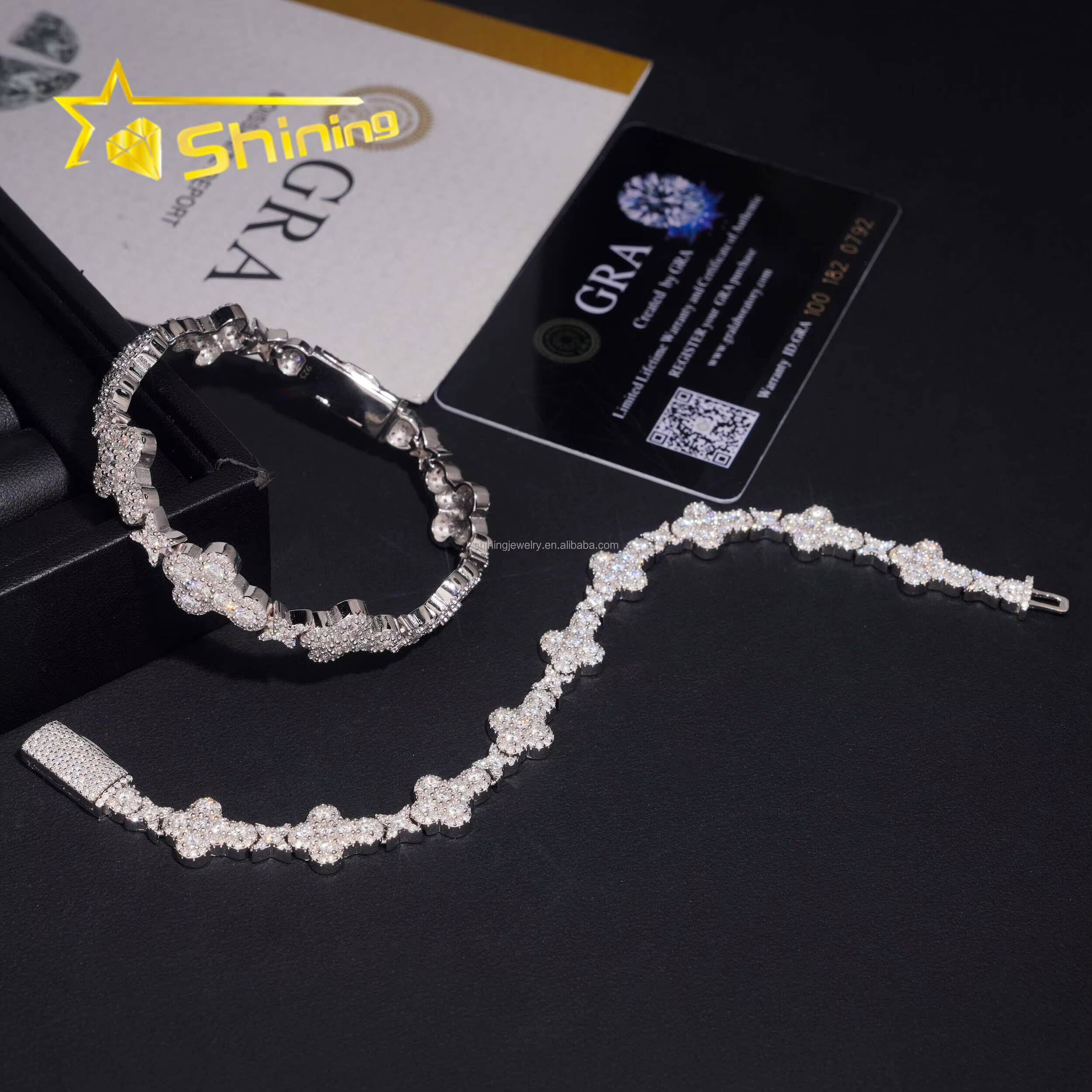Hot Selling Pass Diamond Tester 10mm 13mm Hip Hop VVS Moissanite Iced Out GRA Certificate S925 Silver Cuban Cross Bracelet