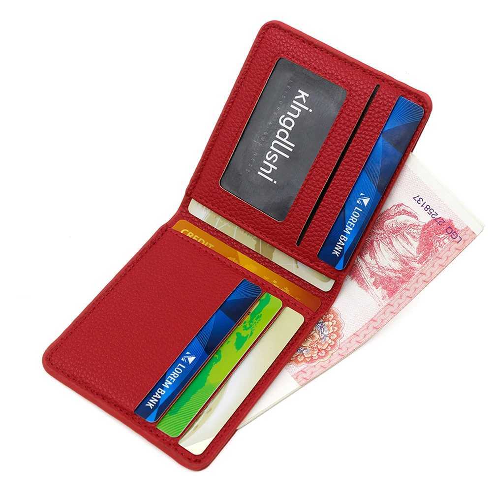 Customized name PU leather ultra-thin double-fold short cash wallet with ID window and card slot double-fold card holder walletT251119