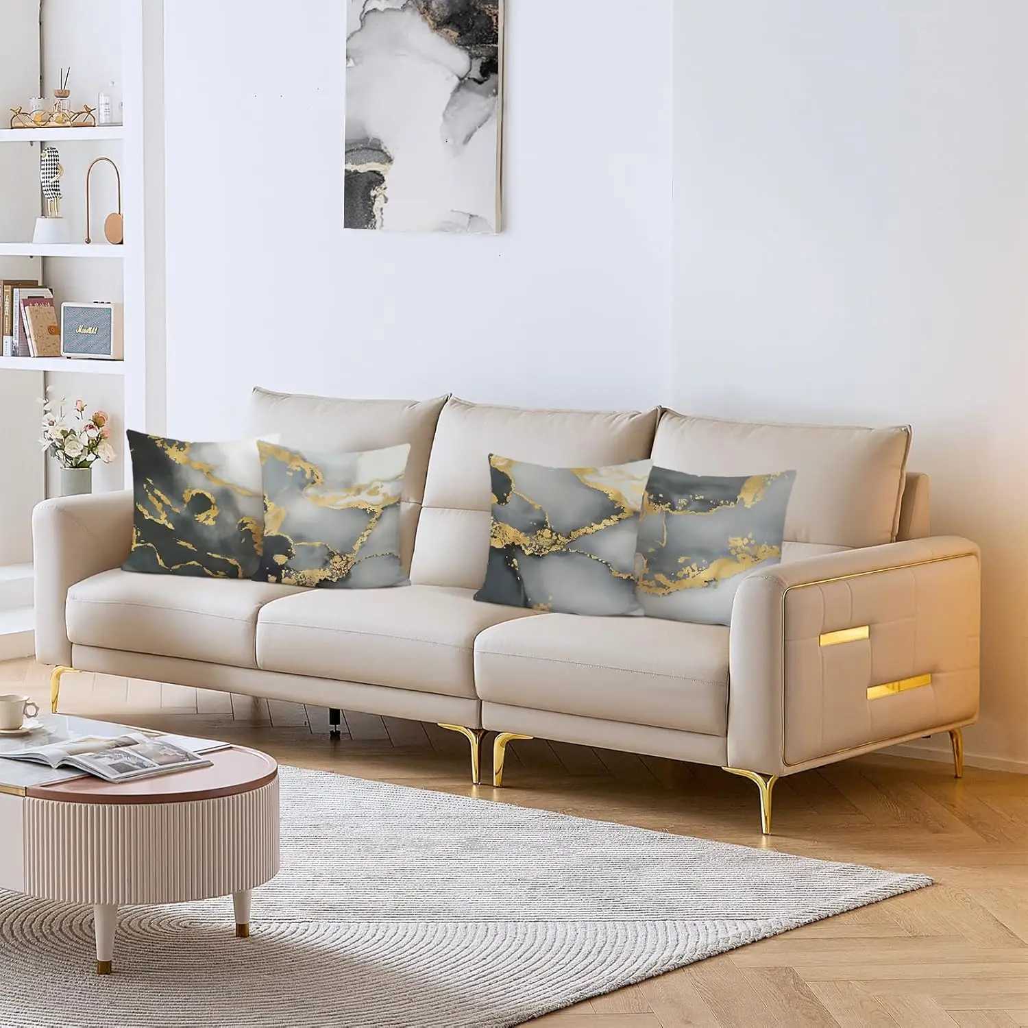 Marble Grey Black Gold Abstract Art Velvet Soft Decorative Cushion Cover Throw Cases for Sofa Bedroom Living Room HomeM251119