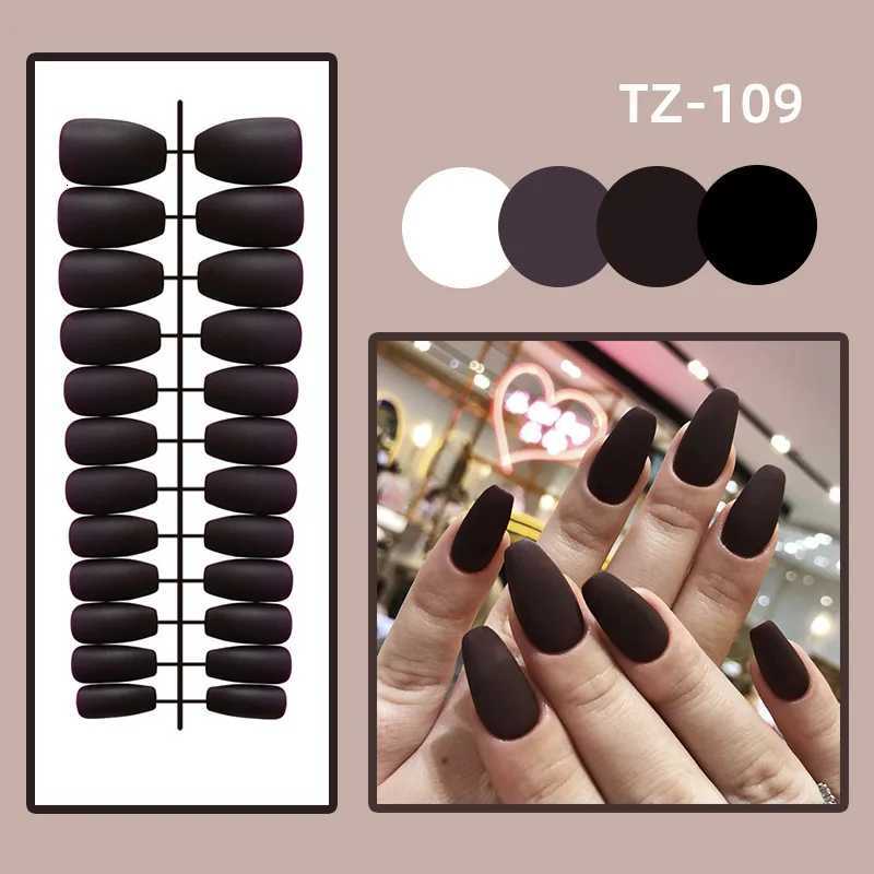 24Pcs/Set Long Round Head Bright Solid Color Press On Acrylic Nail Art Fake Nails Finished Wearing Manicure Reusable False NailsT251118T251119