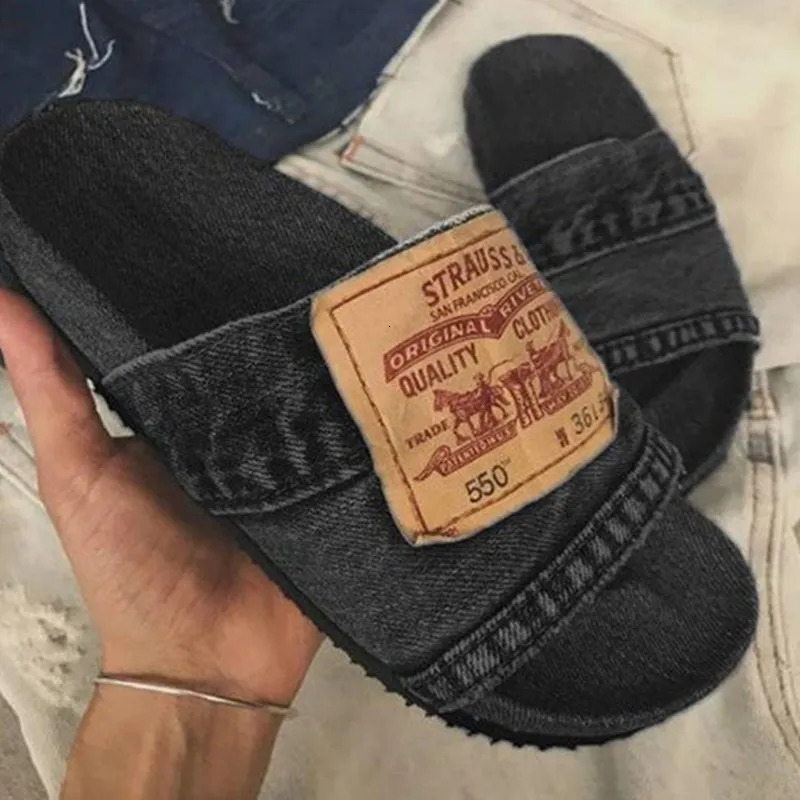 Fashion Denim Slipper Female Shoes Non-slip Comfortable Summer Flat Slippers Woman Slides Outdoor Beach Casual Shoes 250418