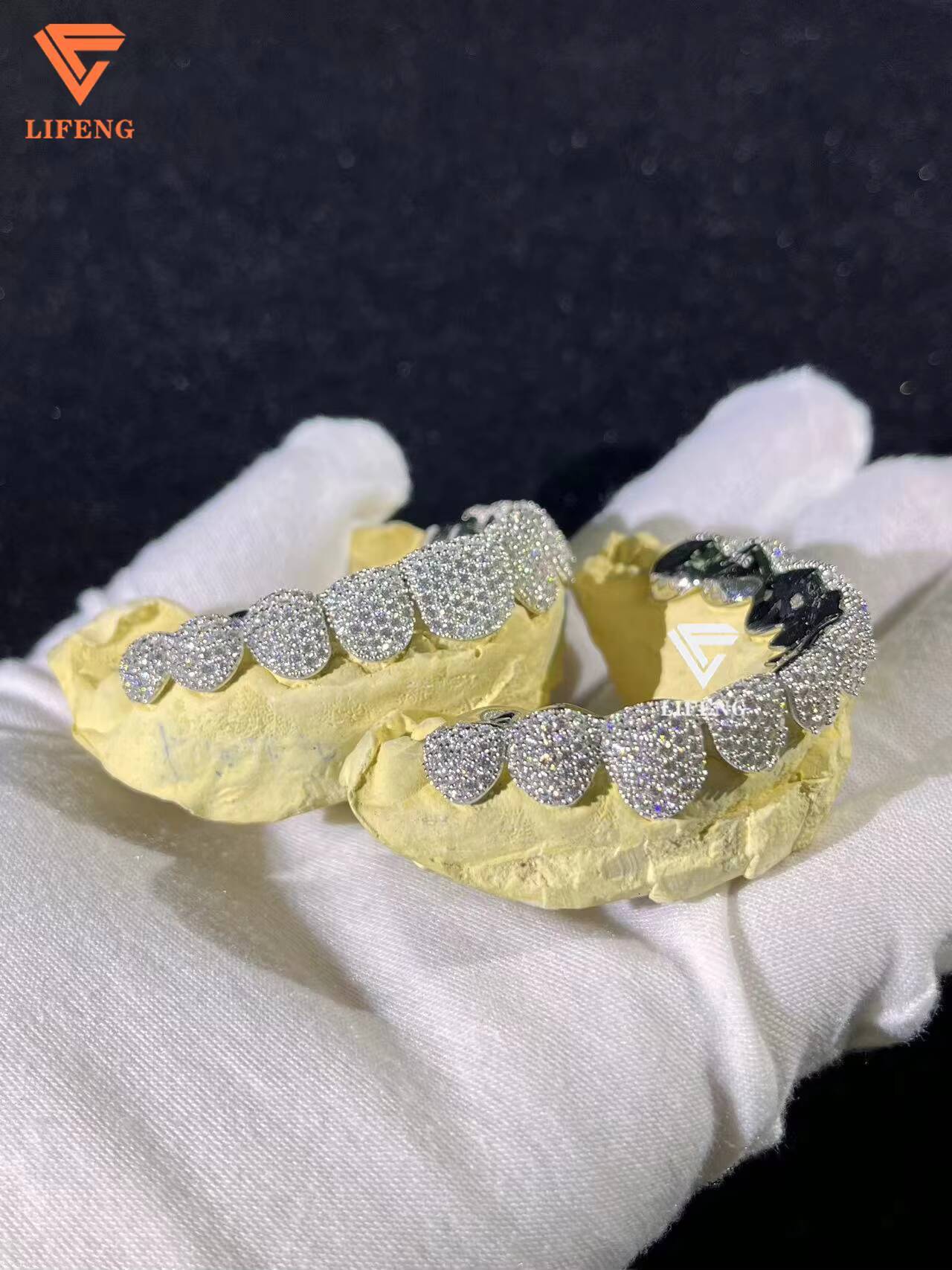 Lifeng Jewelry Custom Hiphop Rapper Diamond Grillz Iced Out Perm Cut 925 Sterling Silver Moissanite Grillz for Men