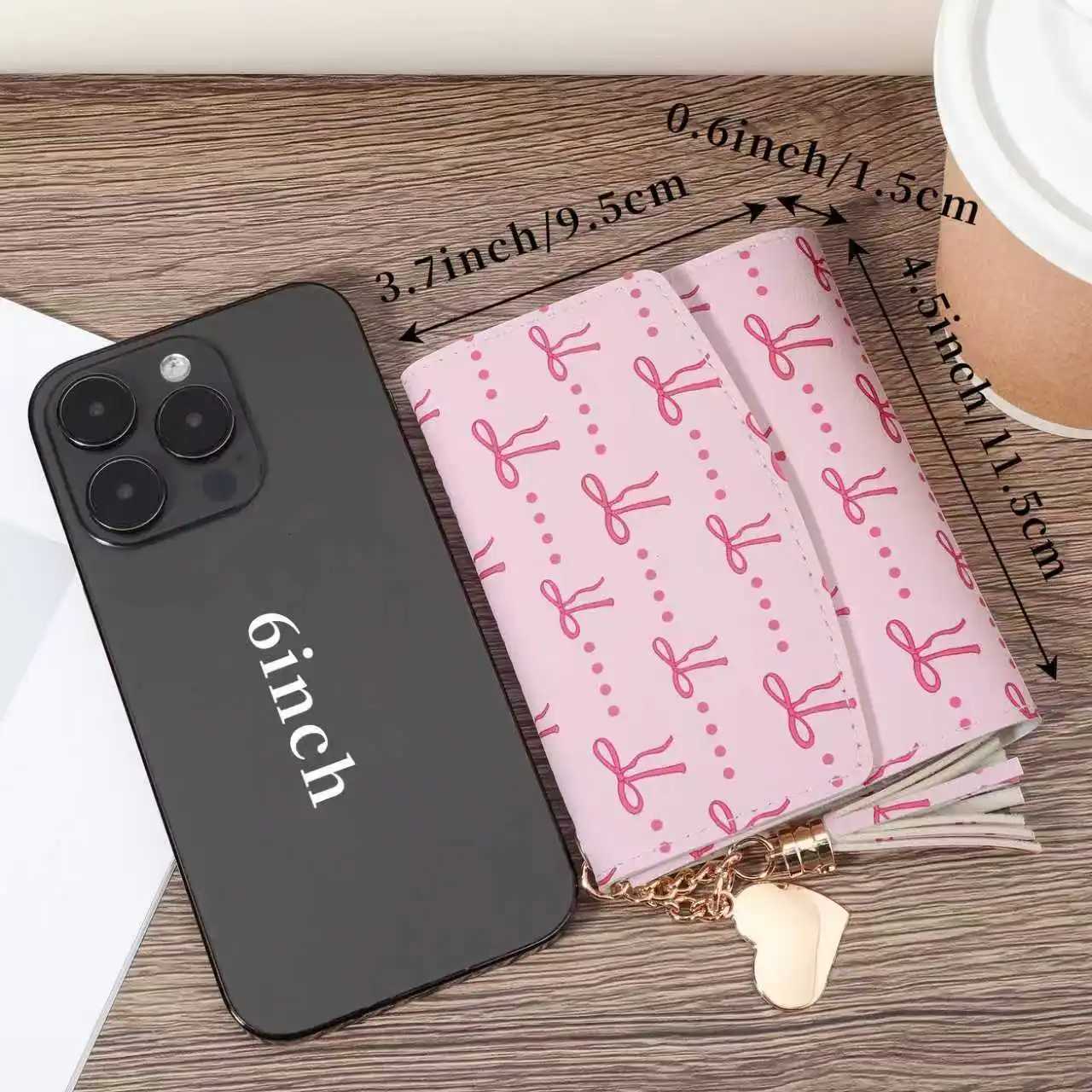 Fashion metal heart-shaped and tassel decorated small wallet coin pocket small wallet three fold womens wallet womens bow priT251119